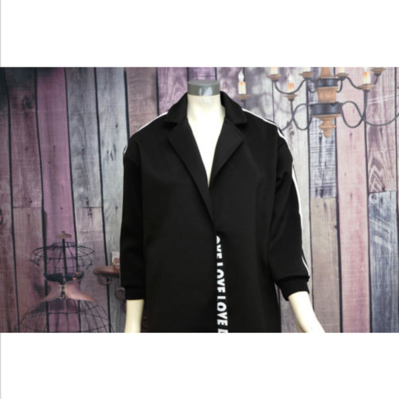 Black Single Button Poly & Spandex Open Front Love - Picture 5 of 6